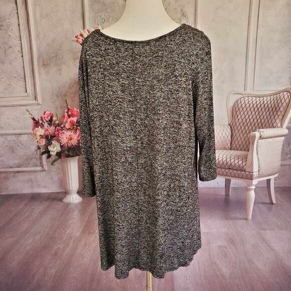 Obsession Black Sparkly Scoop Neck 3/4 Sleeve High Low Hem Blouse Plus Size 3X - Picture 5 of 6